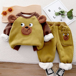 Olive Bear 3DEars 2pcs sherpa Winter Tracksuit Set for Kids - 1 - 2 Years Kids Clothing