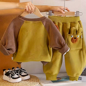 Olive Bear 3DEars 2pcs sherpa Winter Tracksuit Set for Kids - 1 - 2 Years Kids Clothing