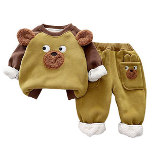 Olive Bear 3DEars 2pcs sherpa Winter Tracksuit Set for Kids - 1 - 2 Years Kids Clothing