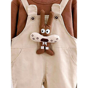 Olive Brown 3D Animal Dungaree with Brown T-shirt, 2 Pcs Clothing Set For Toddlers And Kids - 1 - 2 Years Kids Clothing