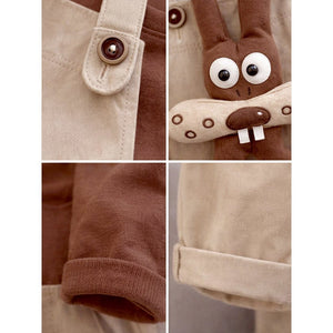 Olive Brown 3D Animal Dungaree with Brown T-shirt, 2 Pcs Clothing Set For Toddlers And Kids - 1 - 2 Years Kids Clothing