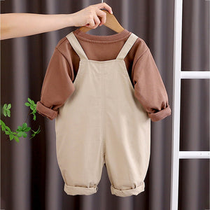 Olive Brown 3D Animal Dungaree with Brown T-shirt, 2 Pcs Clothing Set For Toddlers And Kids - 1 - 2 Years Kids Clothing