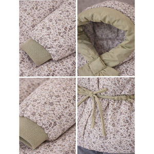 Olive & Cream Floral Printed Hooded Winter Jacket for Kids - 4 - 5 Years Winter Wear