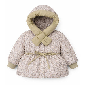 Olive & Cream Floral Printed Hooded Winter Jacket for Kids - 4 - 5 Years Winter Wear