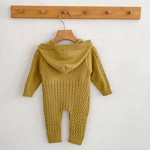 Olive Dino Full Sleeves Jumpsuit Hoodie Winter Romper for Tiny Toddlers - 3 - 6 Months Winter Wear