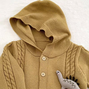 Olive Dino Full Sleeves Jumpsuit Hoodie Winter Romper for Tiny Toddlers - 3 - 6 Months Winter Wear