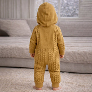 Olive Dino Full Sleeves Jumpsuit Hoodie Winter Romper for Tiny Toddlers - 3 - 6 Months Winter Wear
