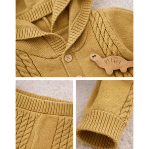 Olive Dino Full Sleeves Jumpsuit Hoodie Winter Romper for Tiny Toddlers - 3 - 6 Months Winter Wear