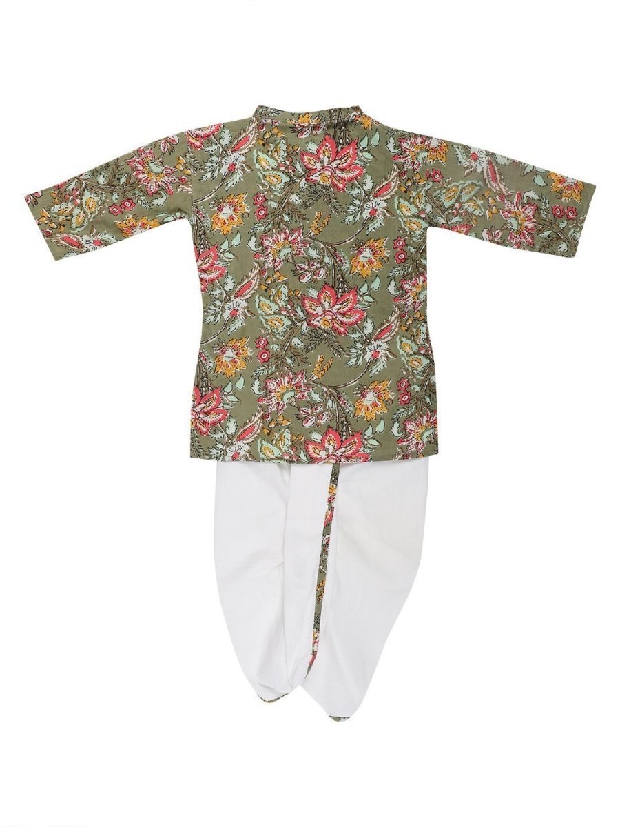 Olive Floral Boys Dhoti Kurta Set - DK-OMFLR-0-6
