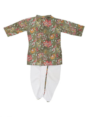 Olive Floral Boys Dhoti Kurta Set - DK-OMFLR-0-6