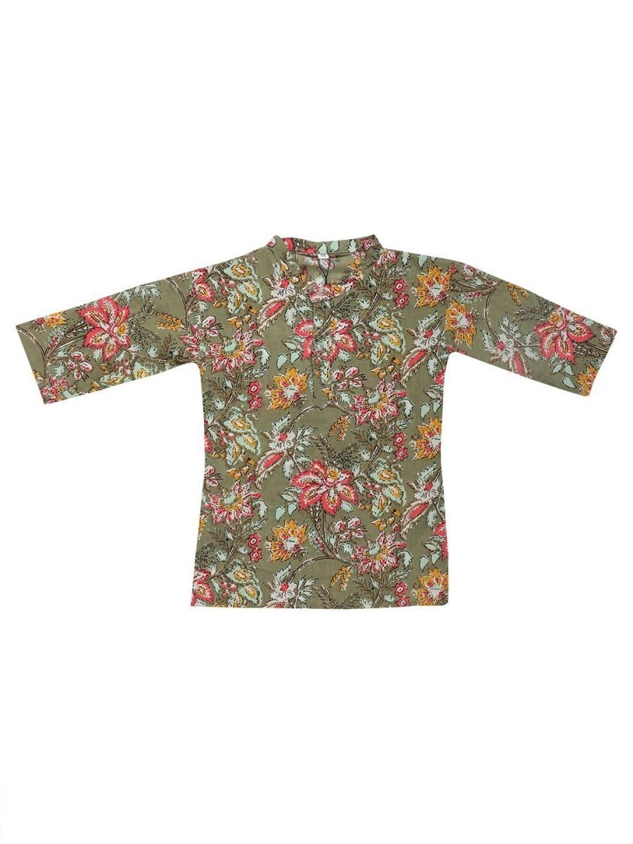Olive Floral Boys Dhoti Kurta Set - DK-OMFLR-0-6
