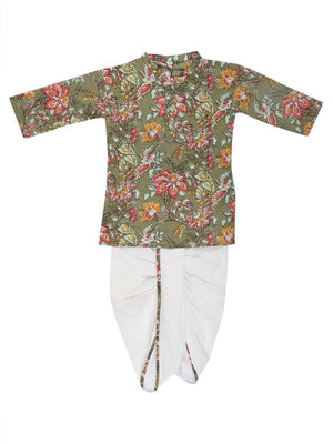 Olive Floral Boys Dhoti Kurta Set - DK-OMFLR-0-6