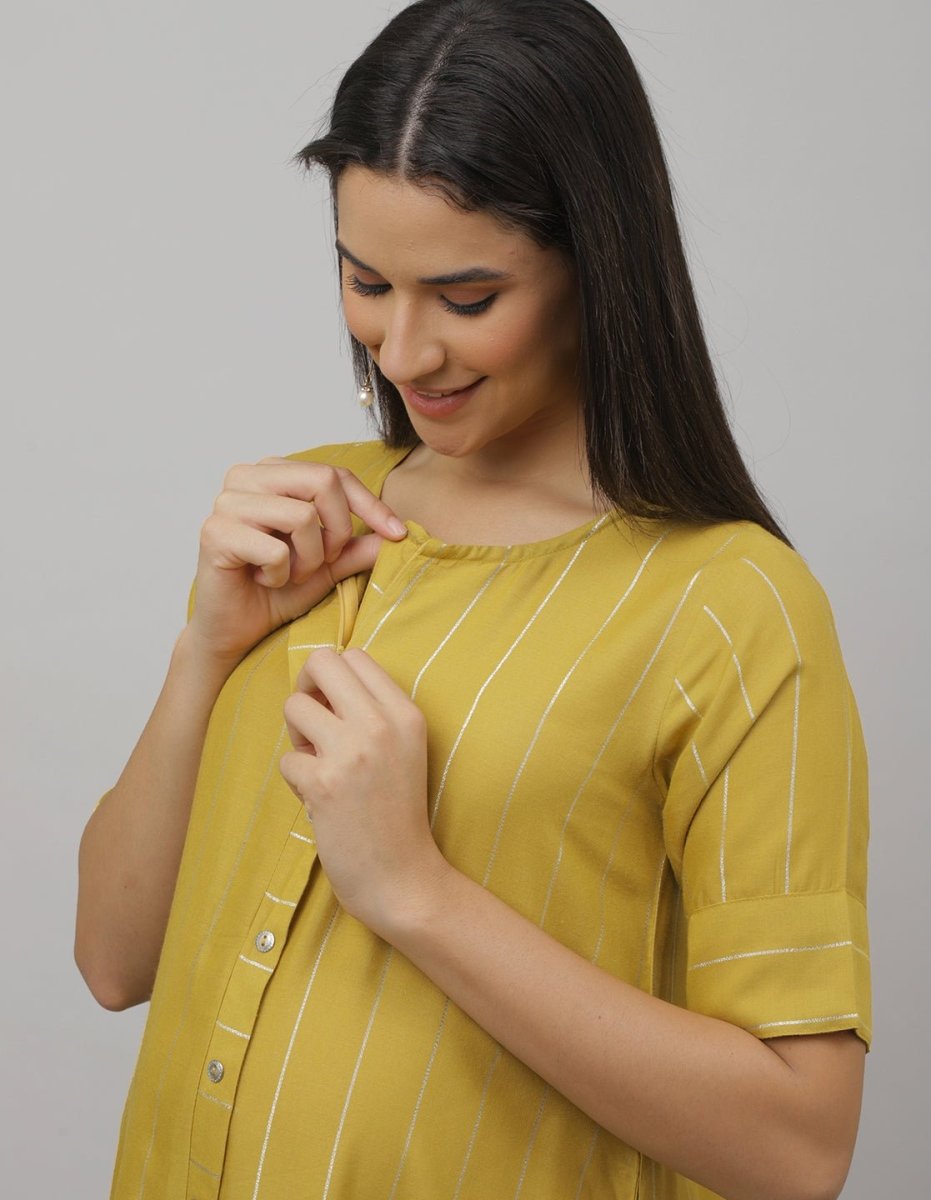 Olive Glow Striped Maternity and Nursing Co-Ord Set - MEW-SK-GRST-S