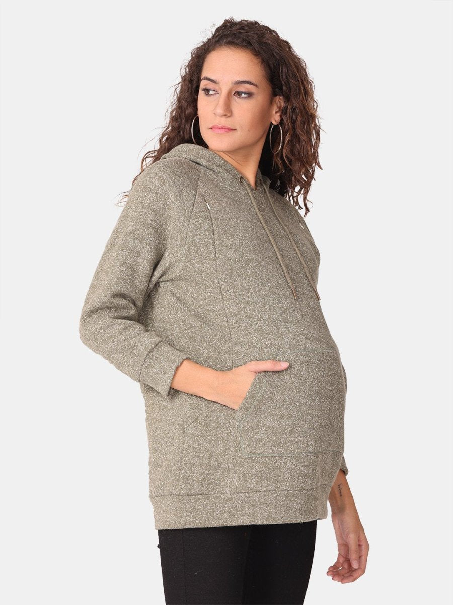 Olive Maternity and Nursing Hoodie Sweatshirt - MNSWT-OVHOD-S