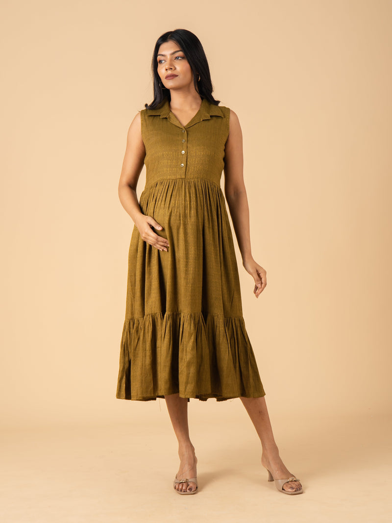 Olive-Moss Maternity and Nursing Dress