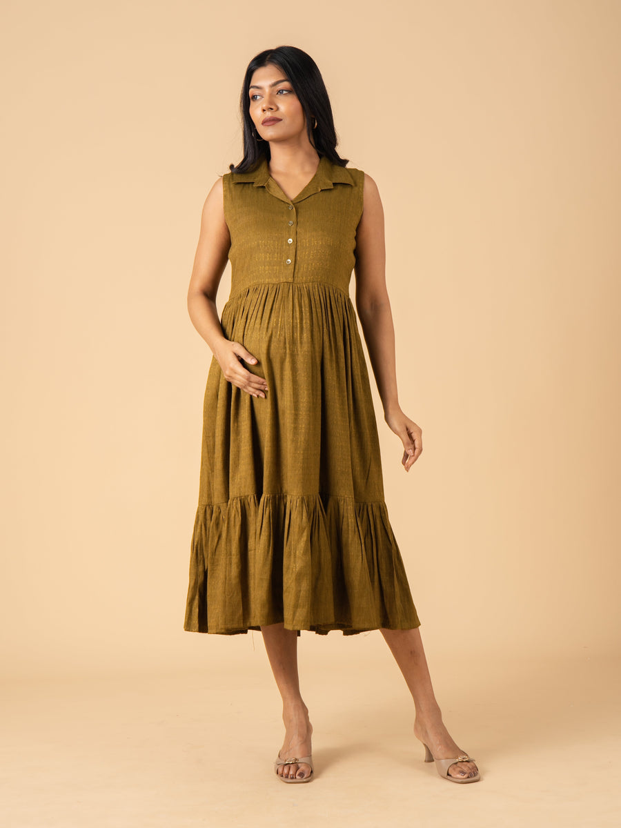 Olive-Moss Maternity and Nursing Dress