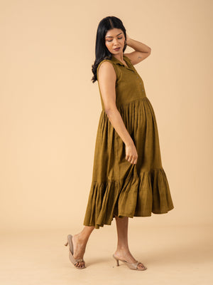 Olive-Moss Maternity and Nursing Dress - S Maternity Casual Dress