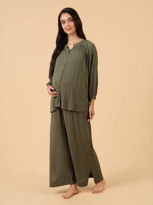 Olive My Dreams Maternity and Nursing Nightwear Set - Olive Maternity Nightwear Set