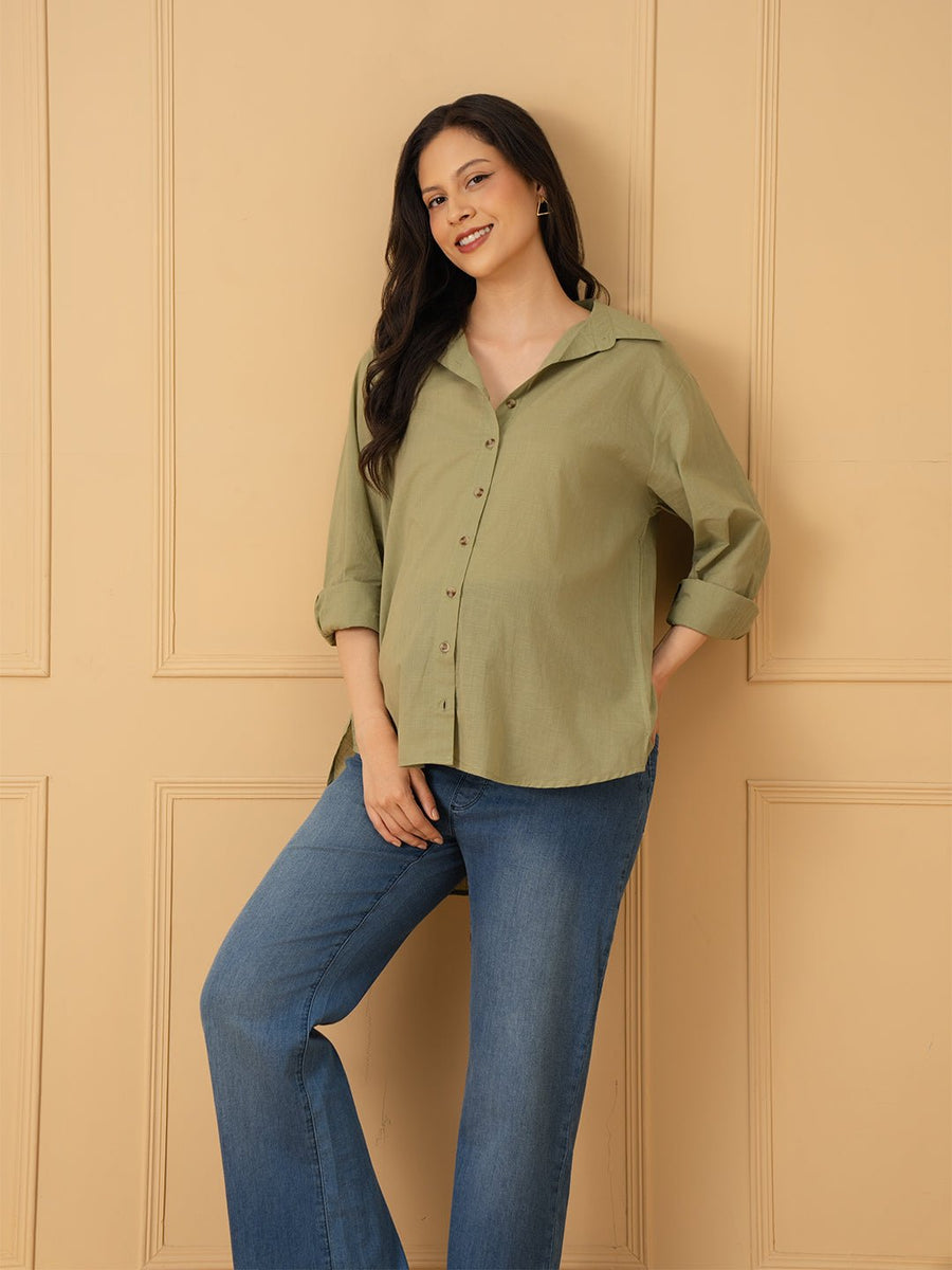 Olive Reserve Maternity and Nursing Oversized Shirt