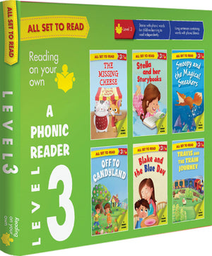Om Books International All set to Read - A Phonic Reader - Level 3 - PHONICS READERS - 6 books in a Box: box set - 9789384625788