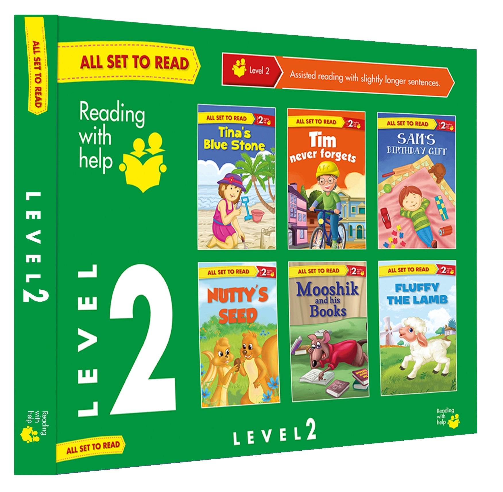 Om Books International All set to Read - Readers Level 2 - Assisted reading with slightly longer sentences - READERS - 6 books in a Green Box - 9789385031069