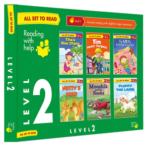 Om Books International All set to Read - Readers Level 2 - Assisted reading with slightly longer sentences - READERS - 6 books in a Green Box - 9789385031069