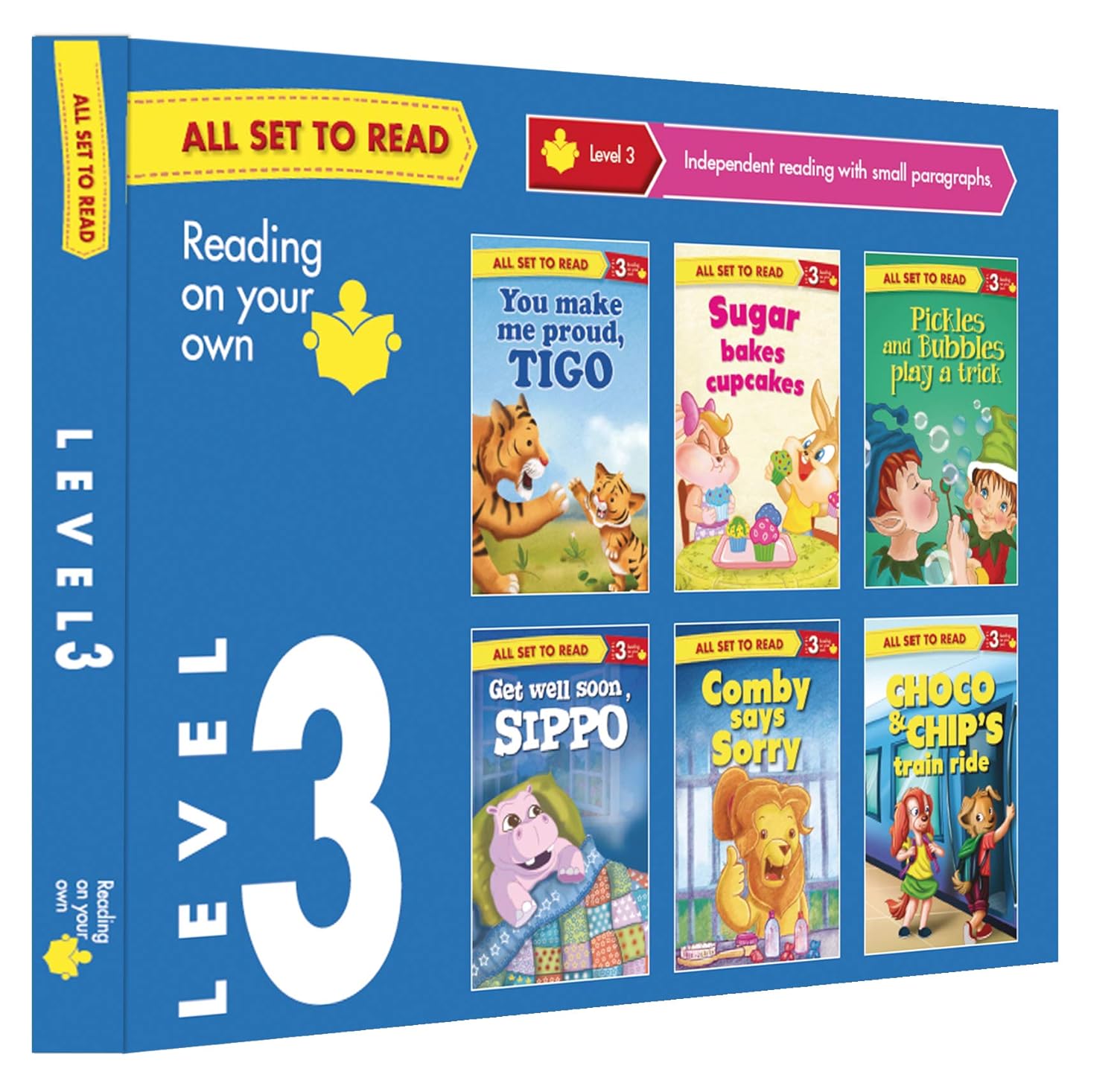 Om Books International All set to Read - Readers Level 3 - Independent reading with small paragraphs - READERS - 6 books in a Blue Box - 9789385031076