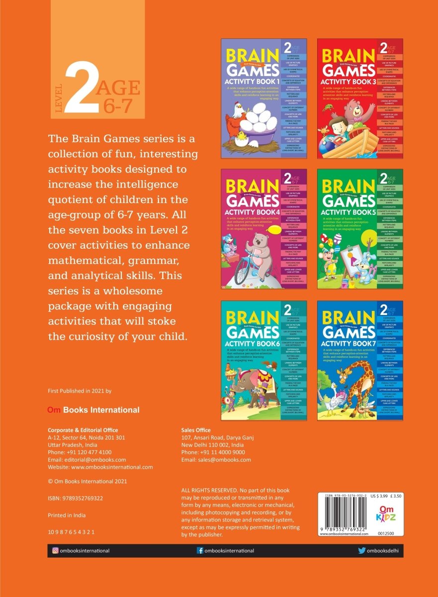 Om Books International Brain Games for Kids : Brain Games Activity Book Level 2 Book-2 - 9789352769322