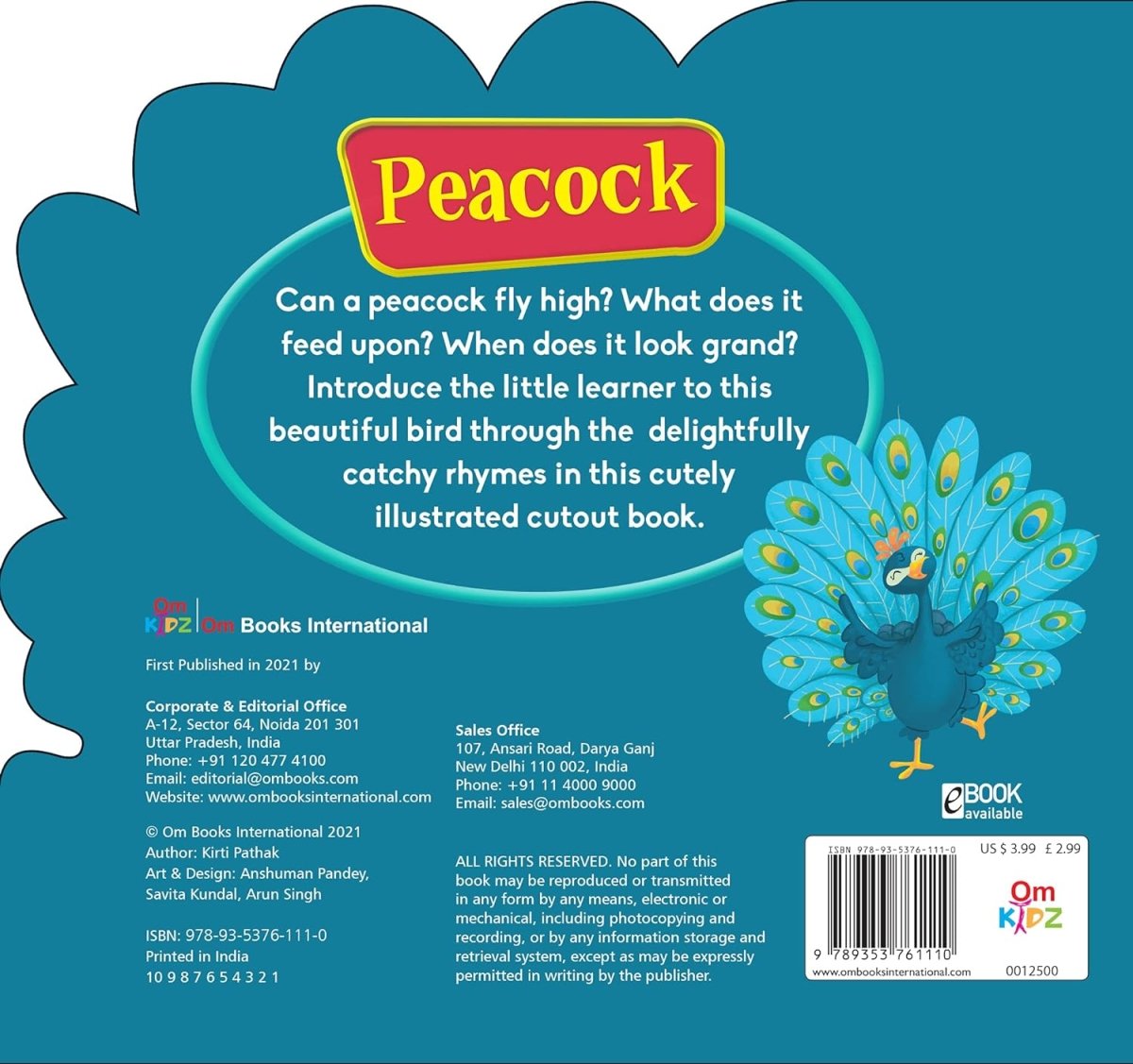 Om Books International Peacock ( Animals and Birds)- Cutout Board Books - 9789353761110