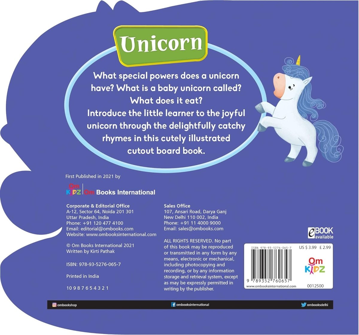 Om Books International Unicorn ( Animals and Birds )- Cutout Board Books - 9789352760657
