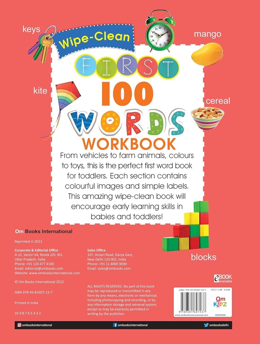 Om Books International Wipe Clean : First 100 Words Workbook - ‎ 9789381607237