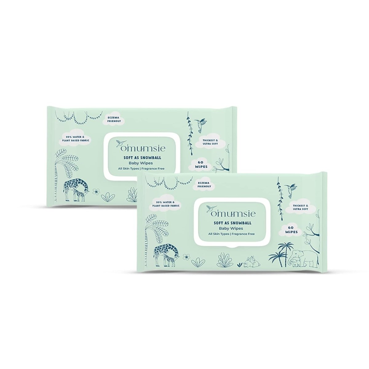 Omumsie 99% Pure Water (Unscented)Thickest Plant Based Baby Wipes Pack of 2 - OM21C