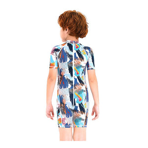 One piece Knee Length Kids Swimwear Geometric print, UPF 50+ with Cap with Free Washbag - 3 - 4 Years Swim