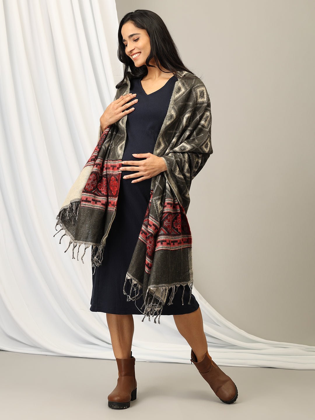 Onyx Cozy Acrylic Woolen Shawl - WNTSTL - ONXCR