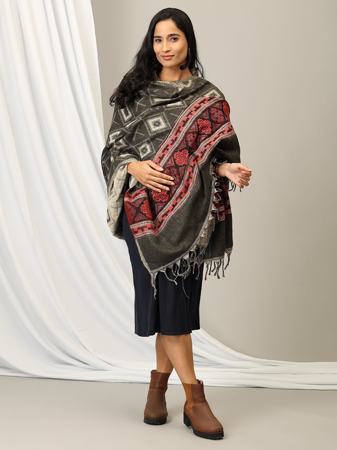 Onyx Cozy Acrylic Woolen Shawl - WNTSTL - ONXCR