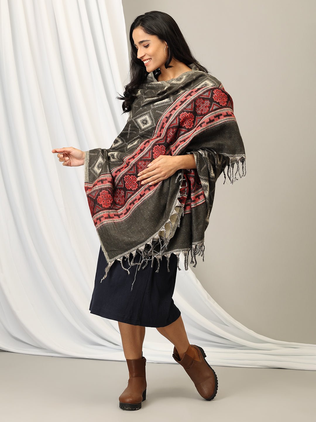 Onyx Cozy Acrylic Woolen Shawl - WNTSTL - ONXCR