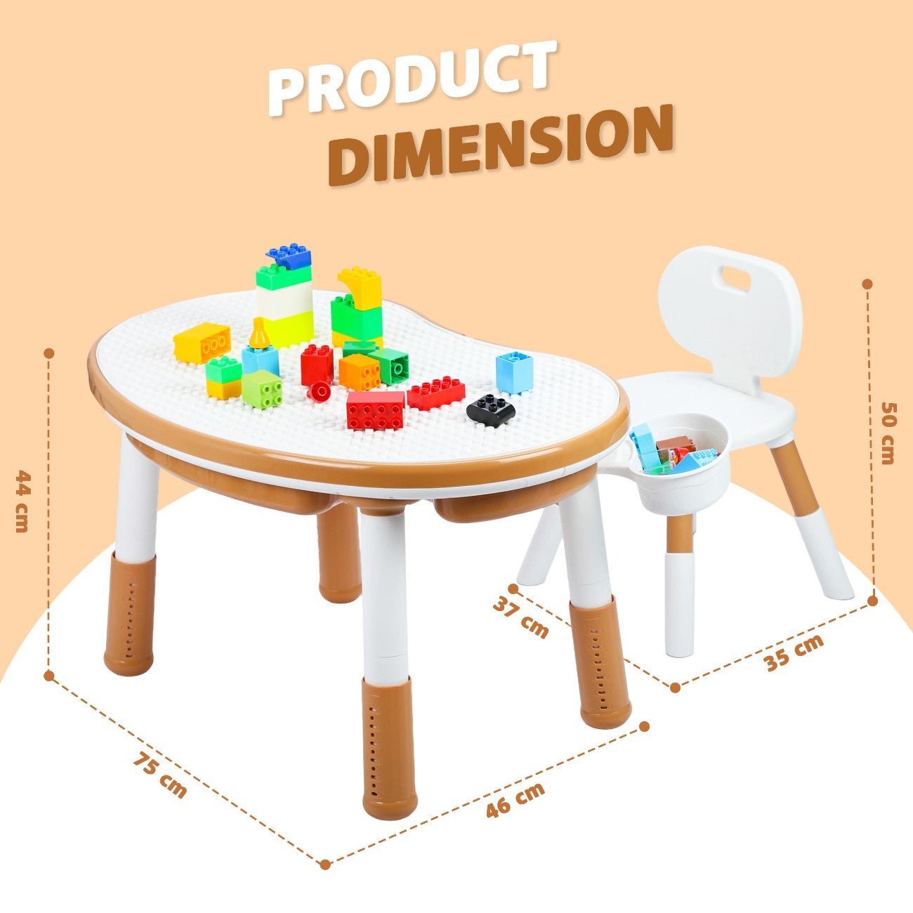 OPlus Blocks cum Sensory Table with chair - Brown color - Table and Chair