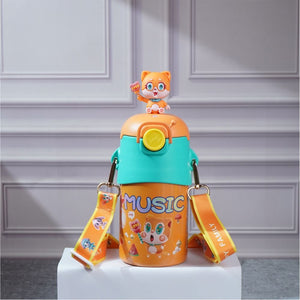 Orange 3D Foxy Toy Lid Kids Stainless Steel Water Bottle,500ml - Back To School
