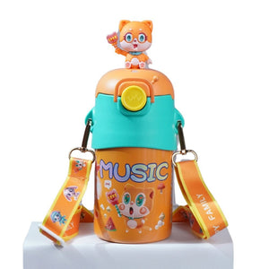 Orange 3D Foxy Toy Lid Kids Stainless Steel Water Bottle,500ml - Back To School