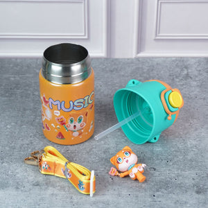 Orange 3D Foxy Toy Lid Kids Stainless Steel Water Bottle,500ml - Back To School