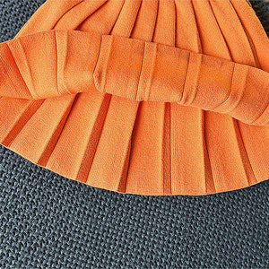 Orange Ruffled Shoulder 2 pcs sweatshirt & Skirt Winterwear set for Girls - Little Surprise BoxOrange Ruffled Shoulder 2 pcs sweatshirt & Skirt Winterwear set for Girls