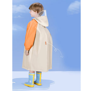 Orange Sleeve Cream long style Raincoat for kids - 6 - 7 Years Monsoon Wear