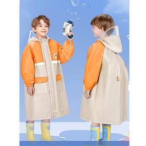 Orange Sleeve Cream long style Raincoat for kids - 6 - 7 Years Monsoon Wear
