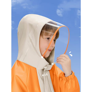 Orange Sleeve Cream long style Raincoat for kids - 6 - 7 Years Monsoon Wear
