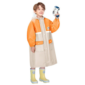 Orange Sleeve Cream long style Raincoat for kids - 6 - 7 Years Monsoon Wear