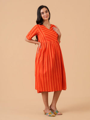Orange Wink Maternity and Nursing Dress - S Maternity Casual Dress