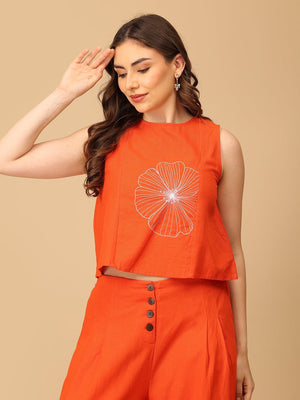 S Orange You Fab Embroidered Women's Co ord Set - Women's Co - ord Set