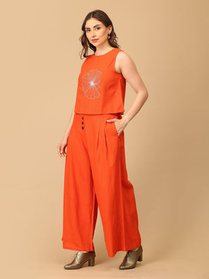 S Orange You Fab Embroidered Women's Co ord Set - Women's Co - ord Set