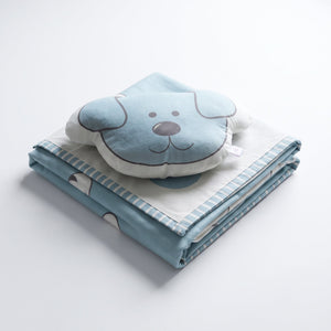 Oranges and Lemons Organic Cotton Baby Dohar and Plushie Set - Pawfect Puppy- Blue - Baby Blankets & Quilts