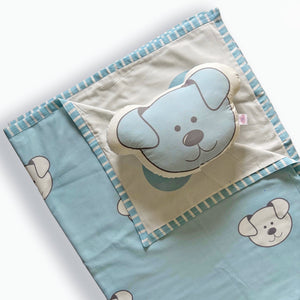 Oranges and Lemons Organic Cotton Baby Dohar and Plushie Set - Pawfect Puppy- Blue - Baby Blankets & Quilts